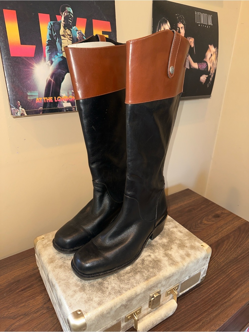 Ariat Black Leather Over-the-Knee Boots with Brown Cuff